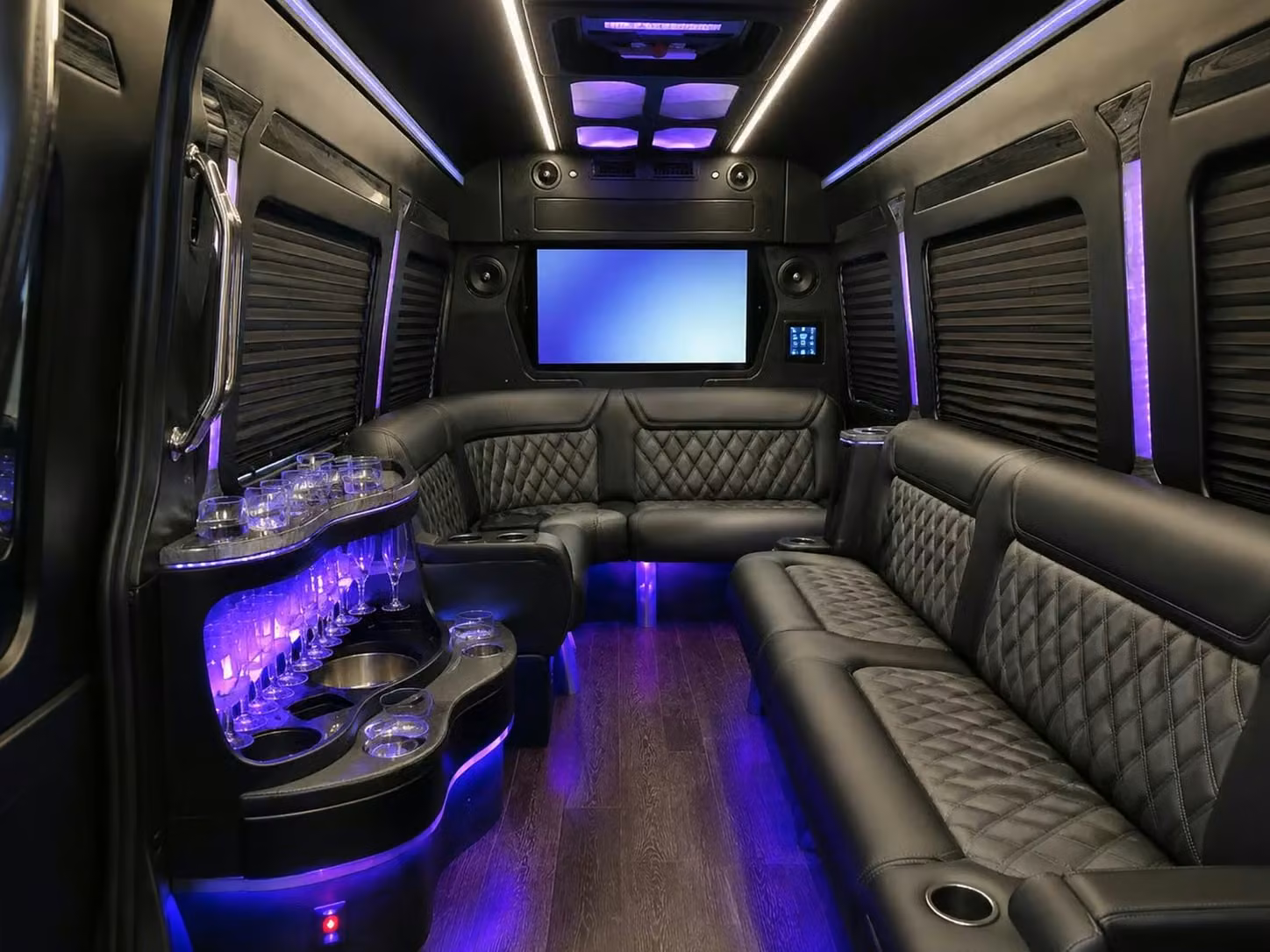 santa paula prom party buses with led lighting bluetooth sound and leather seating